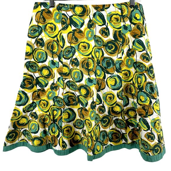 Boden Floral A Line Skirt High Waisted Pull On Elastic Waist Cotton Green 10R - Picture 1 of 6